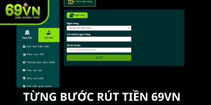 Chi tiết từng bước rút thưởng qua ngân hàng trên 69VN